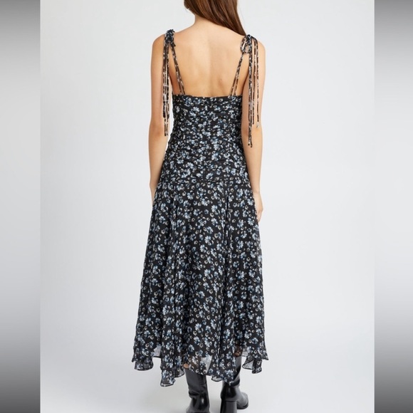 Emory Park Black and Blue Miriam Floral Ruched Midi Dress Size Large NWT - Picture 2 of 8